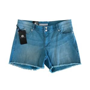 NWT Rock & Republic Bonnaroo Jean Shorts Size 14 Teal Blue Denim 4" Raw Hem NEW